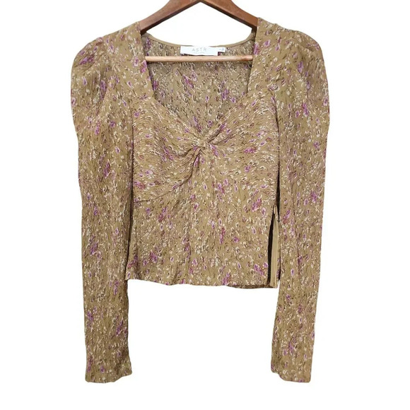 Astr The Label Twist Front Mustard Floral Top Size S - Picture 2 of 7